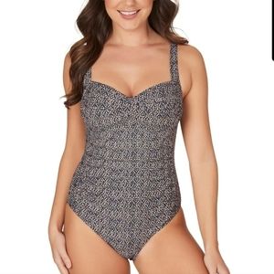 Niptuck Navy Nautical Foil Joanne Twist Front Tummy Control One Piece Swimsuit 4